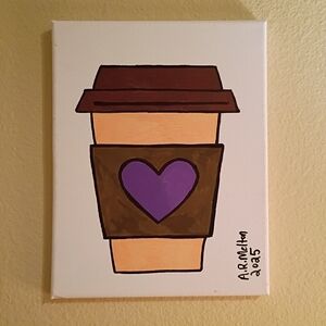 Heart Coffee Cup Canvas Art - Purple and Brown